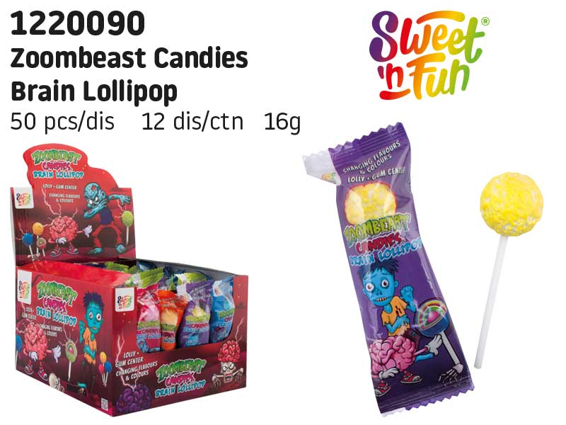 Zoombeast Candies Brain Lollipop - lízátka měnící pět krát barvu a chuť 16g