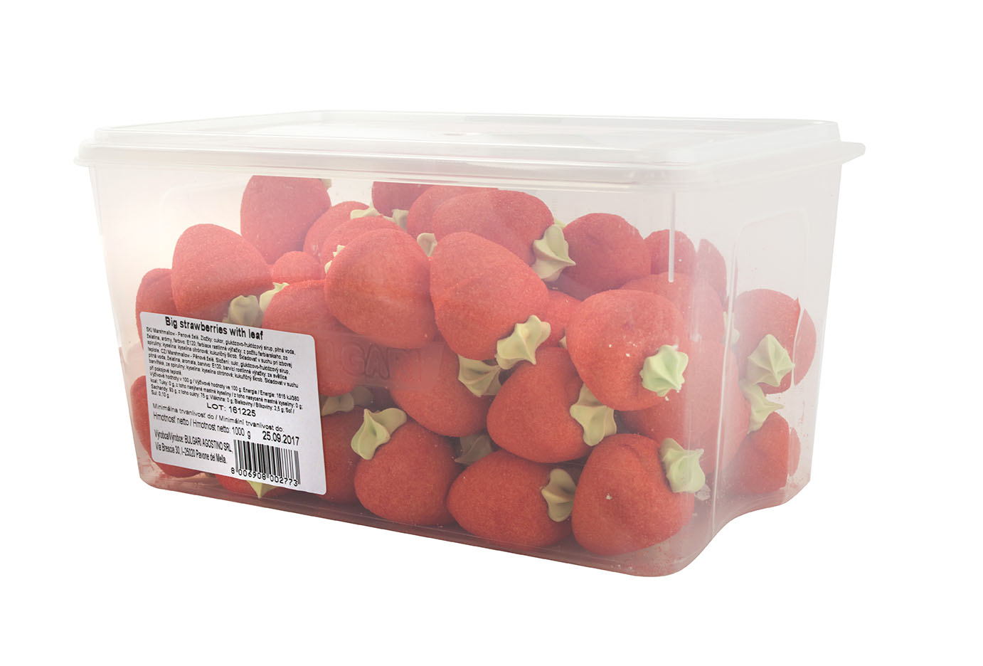 Big strawberries with leaf - pěnové želé jahody cca 60 ks 1080g