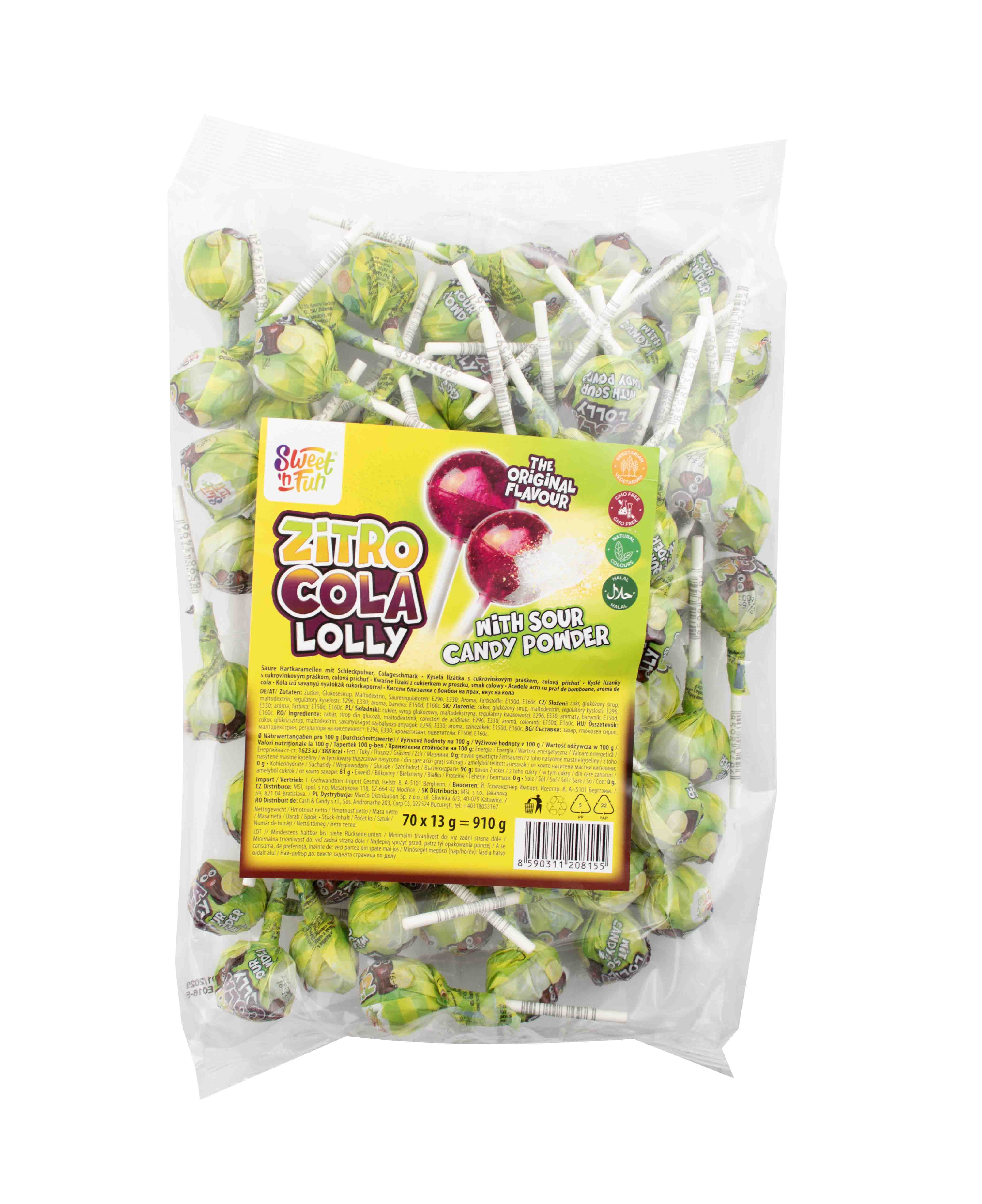 Zitro cola lollipop - lízátka s kyselým práškem uvnitř 13g