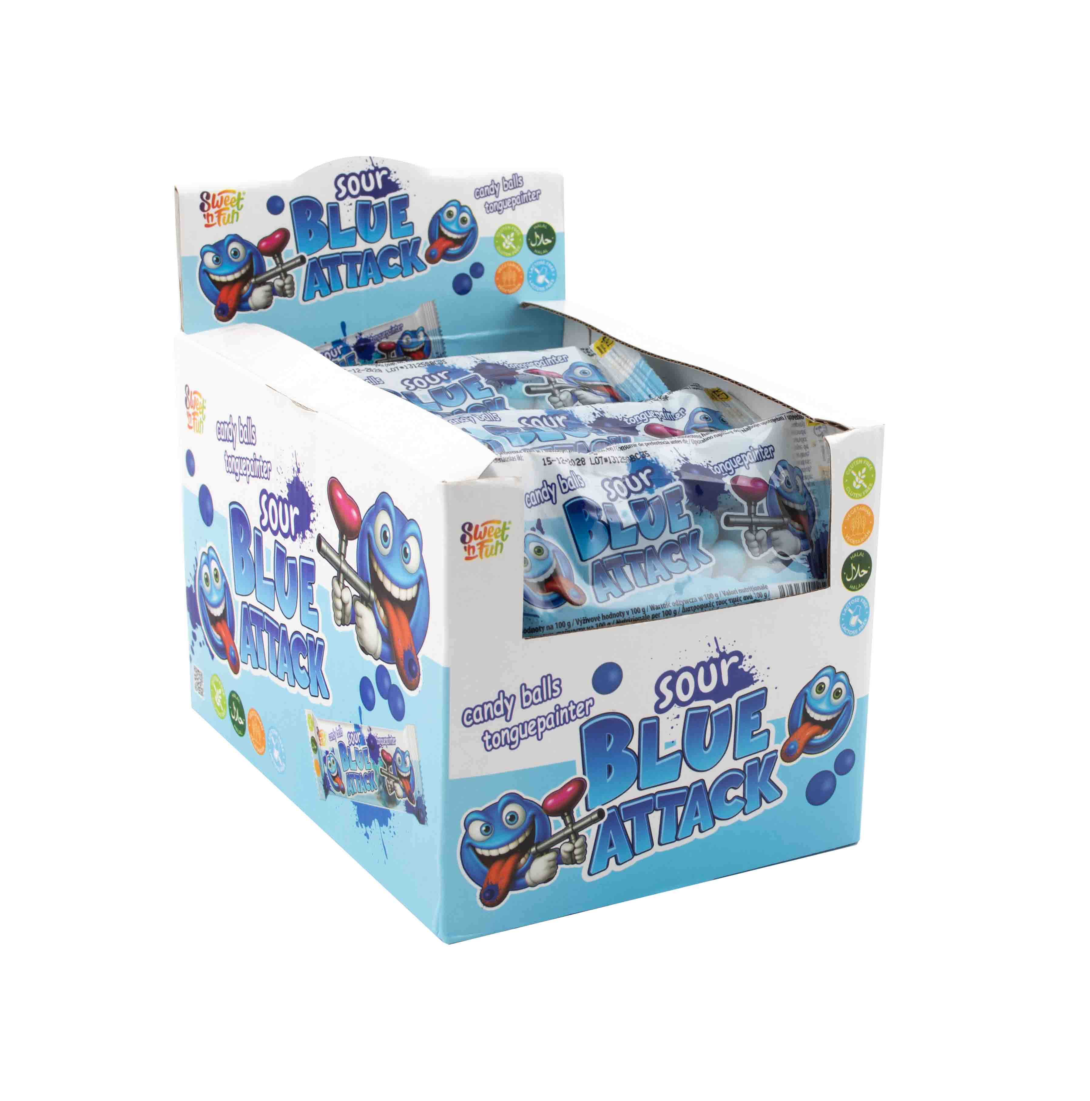 Sour blue attack - barvící žvýkací bonbóny 35g