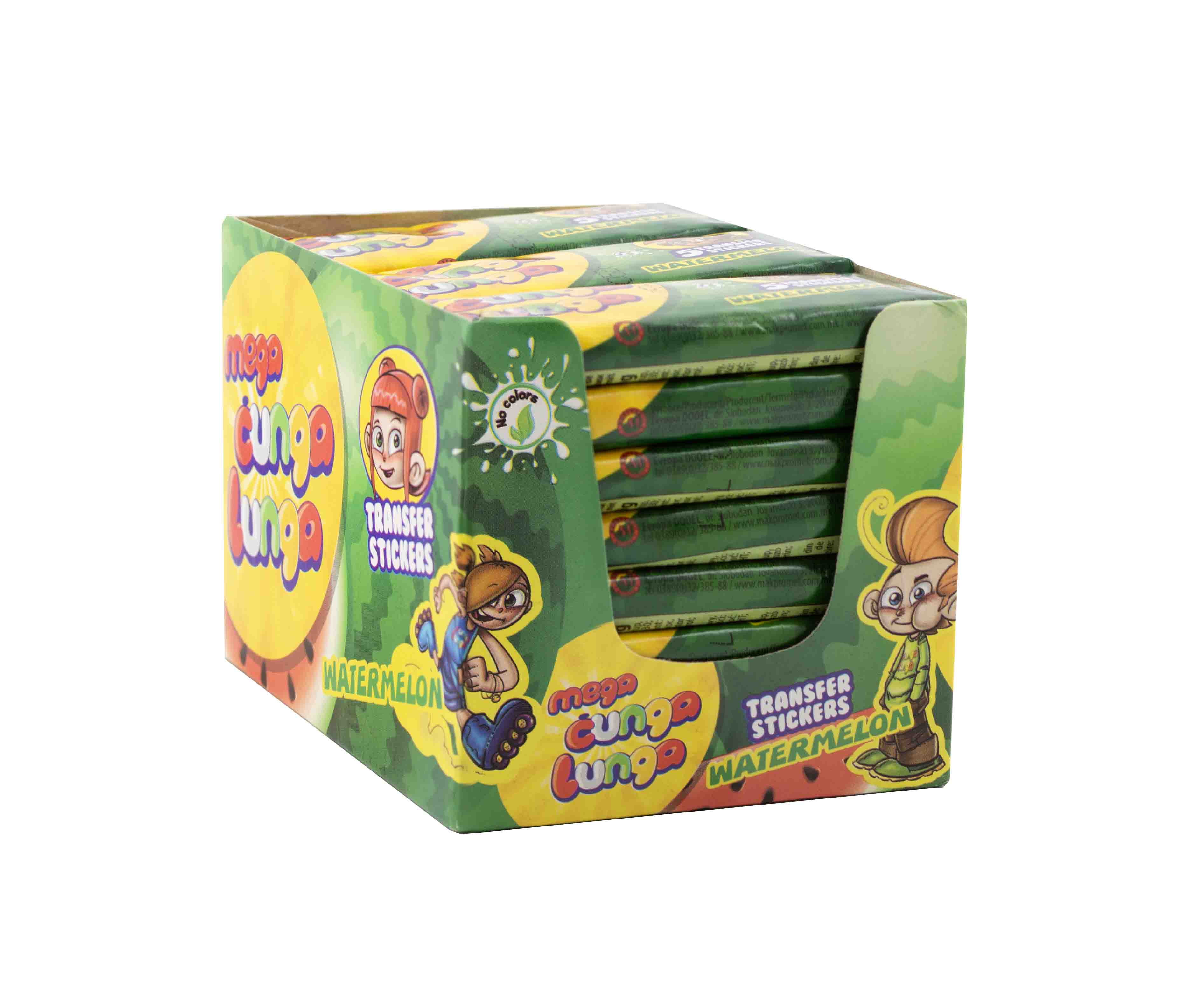 Mega Cunga Lunga Watermelon - balení 5 žvýkaček s tetovačkou 19g