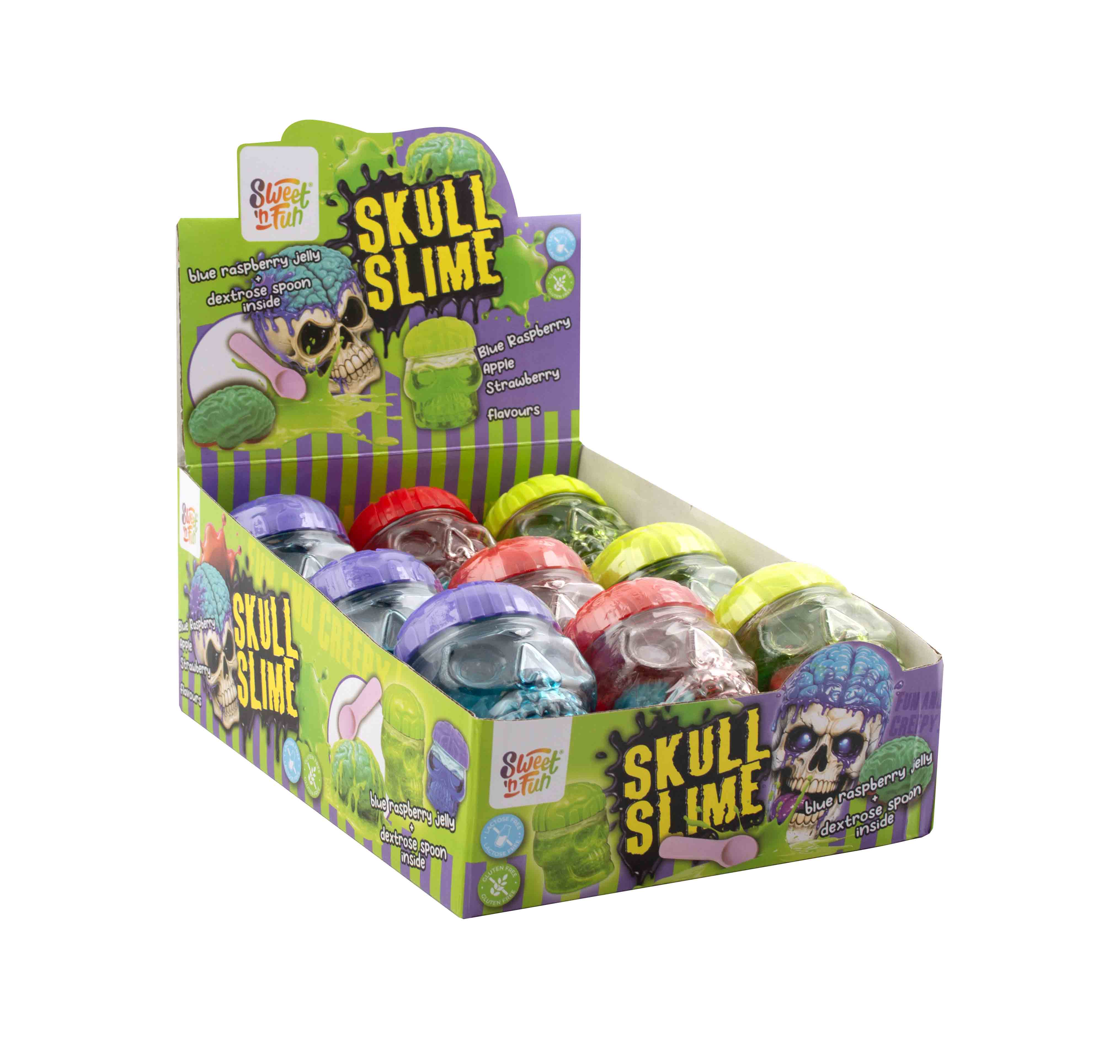 Skull slime 3in1 - želé mozek ve slizu se lžičkou z hroznového cukru 80g